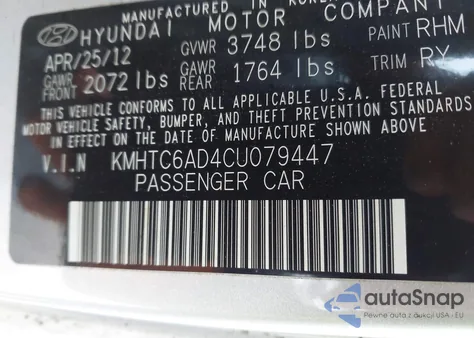 2012 Hyundai Veloster Base W/Black from USA, damaged, VIN KMHTC6AD4CU079447